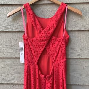 Isaac Mizrahi Criss Cross Back Lace Crochet Long Dress in Coral Watermelon